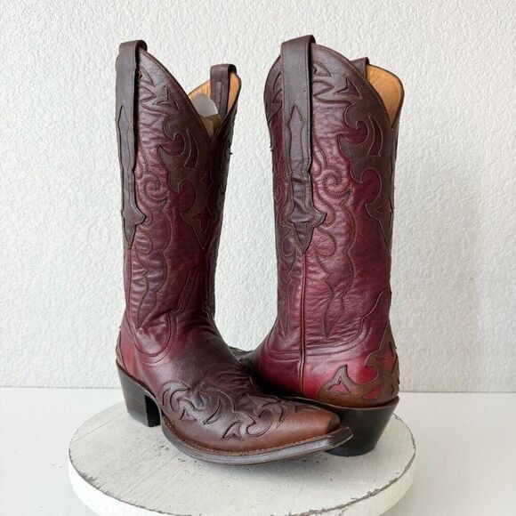 Rod Patrick Womens Cowboy Boots Sz 7B Red Brown Leather Western Cowgirl 12" Tall - Picture 1 of 12